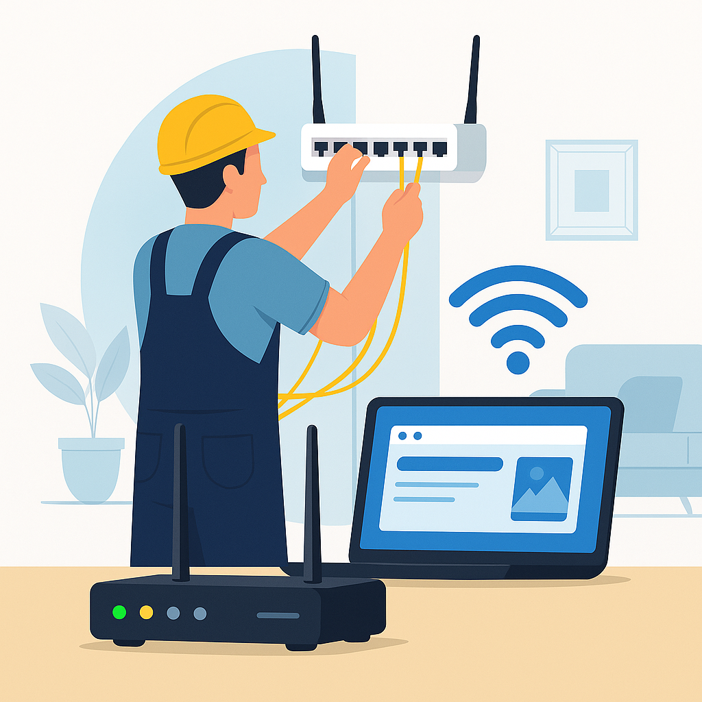 فني شبكات بالرياض يقوم بتركيب راوتر وتوزيع الواي فاي داخل المنزل
