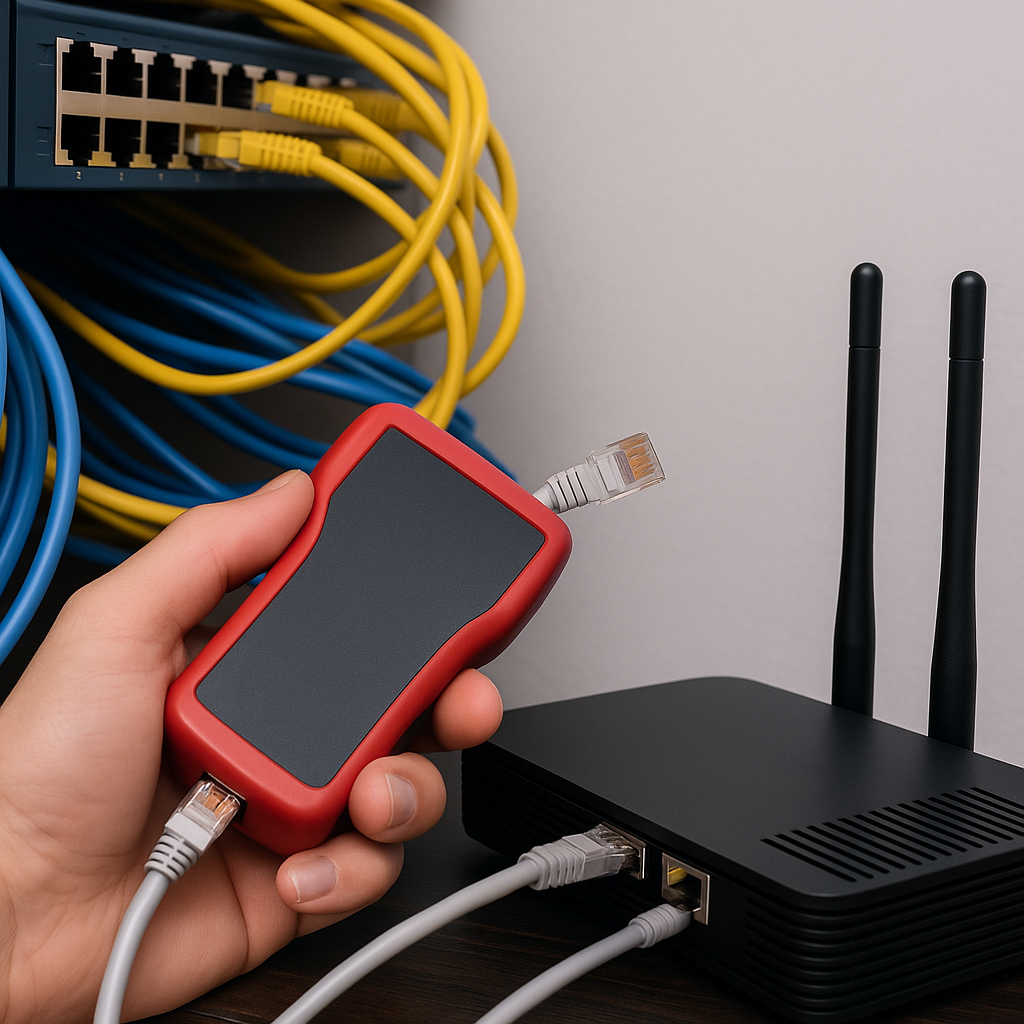 فحص كيابل الشبكات بالرياض باستخدام جهاز اختبار احترافي